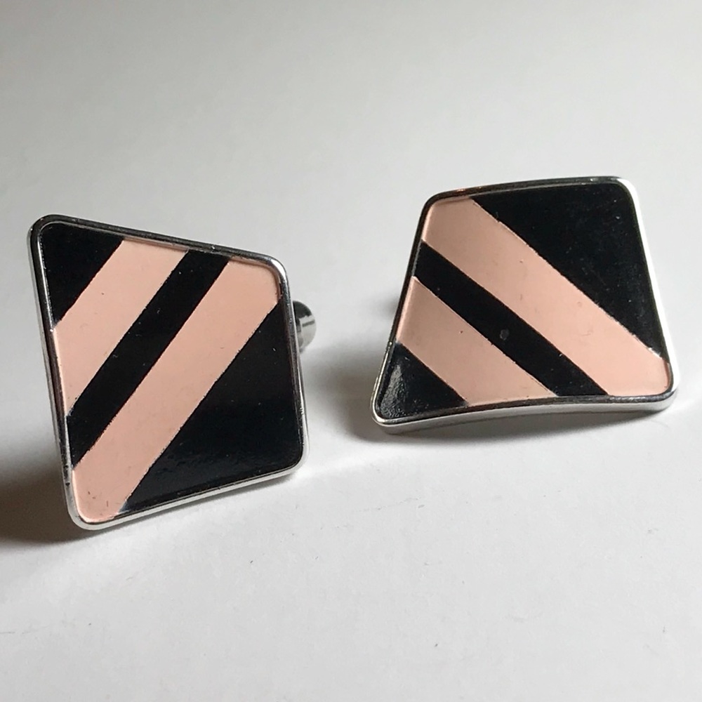 Vintage Hickok Cufflinks Black & Pale Pink Enamel